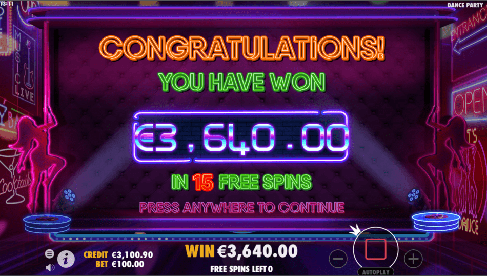Dance Party Slot Machine Big Win